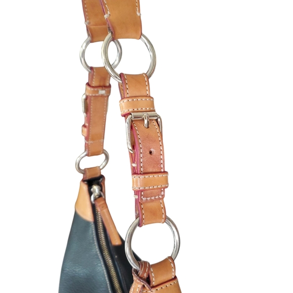 Dooney & Bourke Hobo Black Tan Pebble Leather Shoulder Bag Purse Medium Vtg - Picture 10 of 15